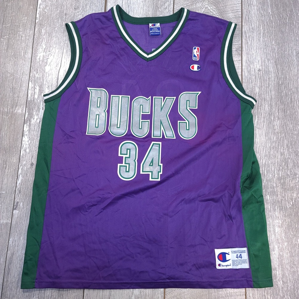 Champion Basketball Jersey Men Large Purple Ray Allen Milwaukee Bucks 34 NBA